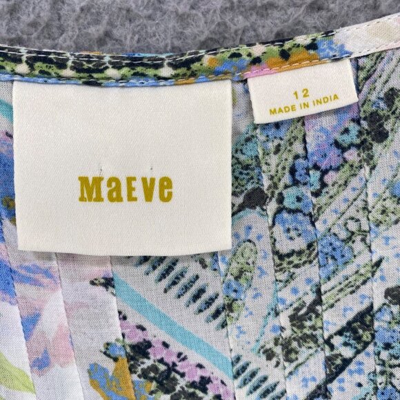 Maeve Anthropologie Top Womens 12 Blue Multi Floral Pleated Short Kimono Sleeve - Picture 5 of 9